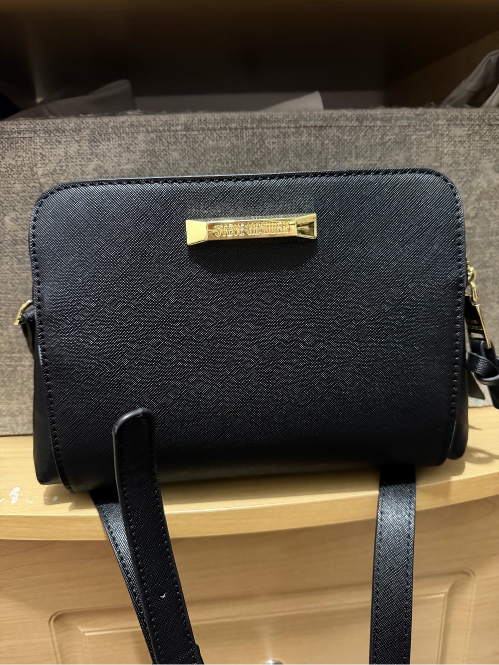 Steve Madden Black Crossbody with Gold Plate Accent
